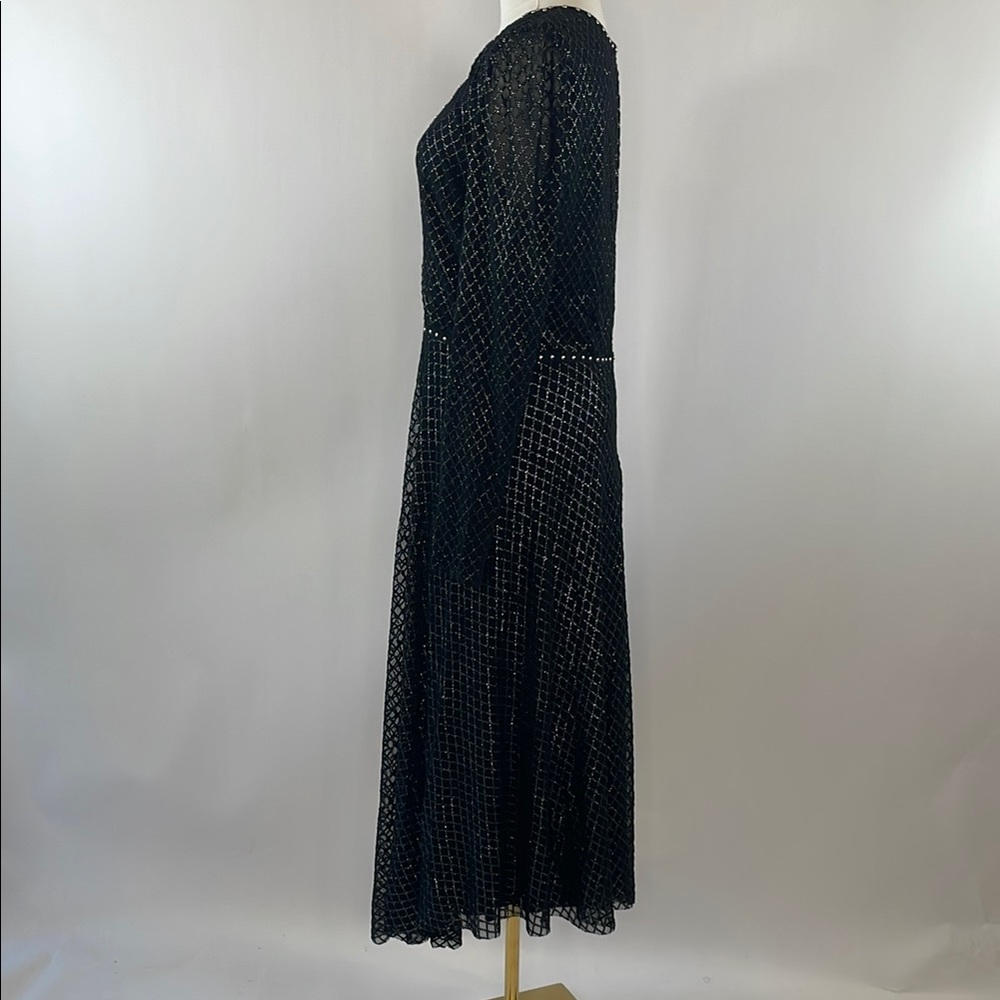NISSA Black Printed Tulle Midi Dress US 10 - Picture 11 of 14